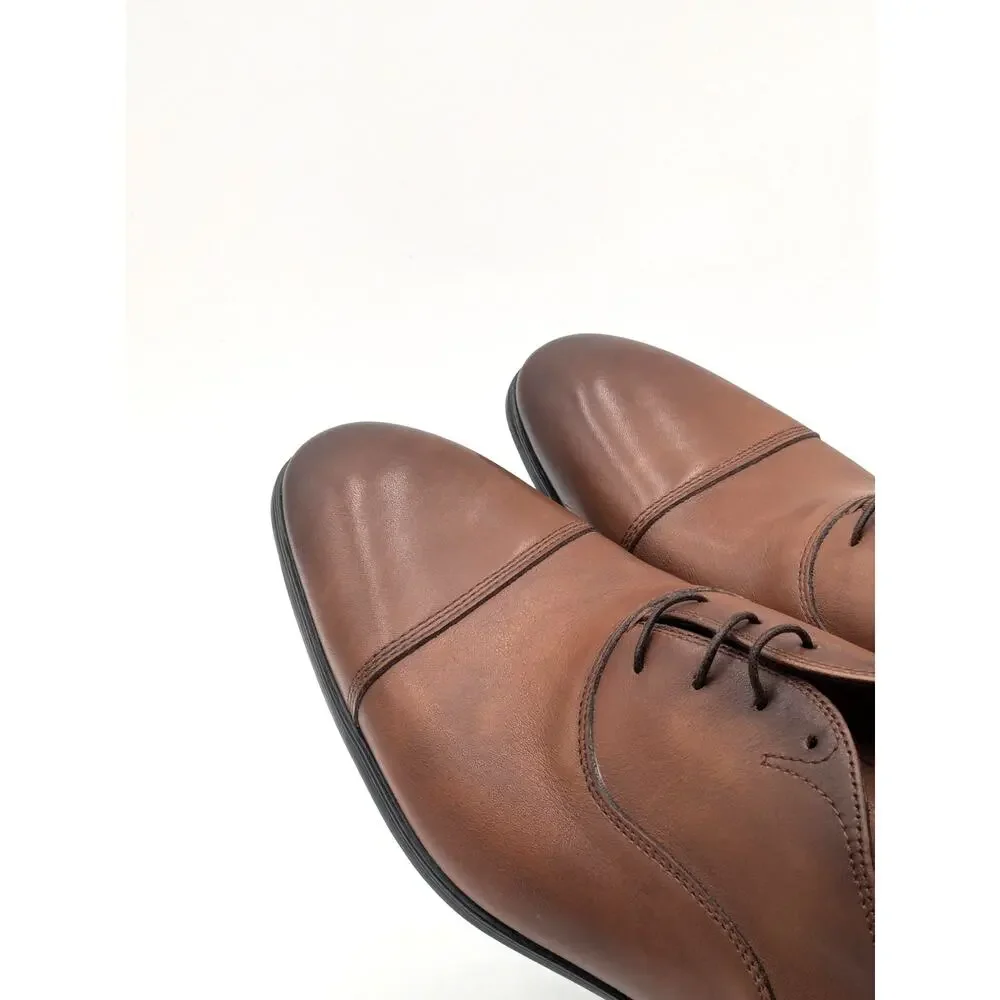 Santoni Darian Cap Toe Oxford Shoes Lace-Up Men's Brown Leather Size US8 EU41.5
